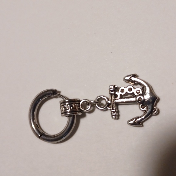 2pc Stainless Anchor Cross Earring Single Ear Silver-tone Hinged Hoop - Picture 4 of 14